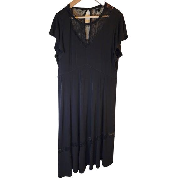 TORRID Black with Lace Accents A-Symmetrical Hem Maxi Dress Cap Sleeves SIZE 3X - Picture 1 of 10